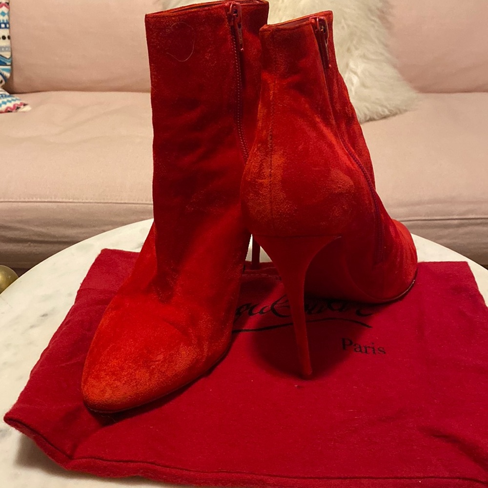 Christian Louboutin Red Suede Booties sz 37.5